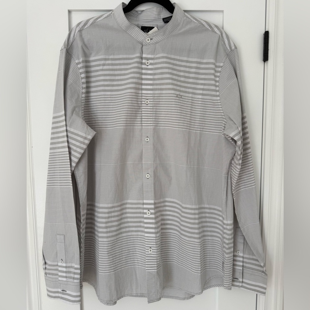 Armani Exchange A|X Men’s Band Collar Button Down Shirt XXL 100% Cotton BNWT